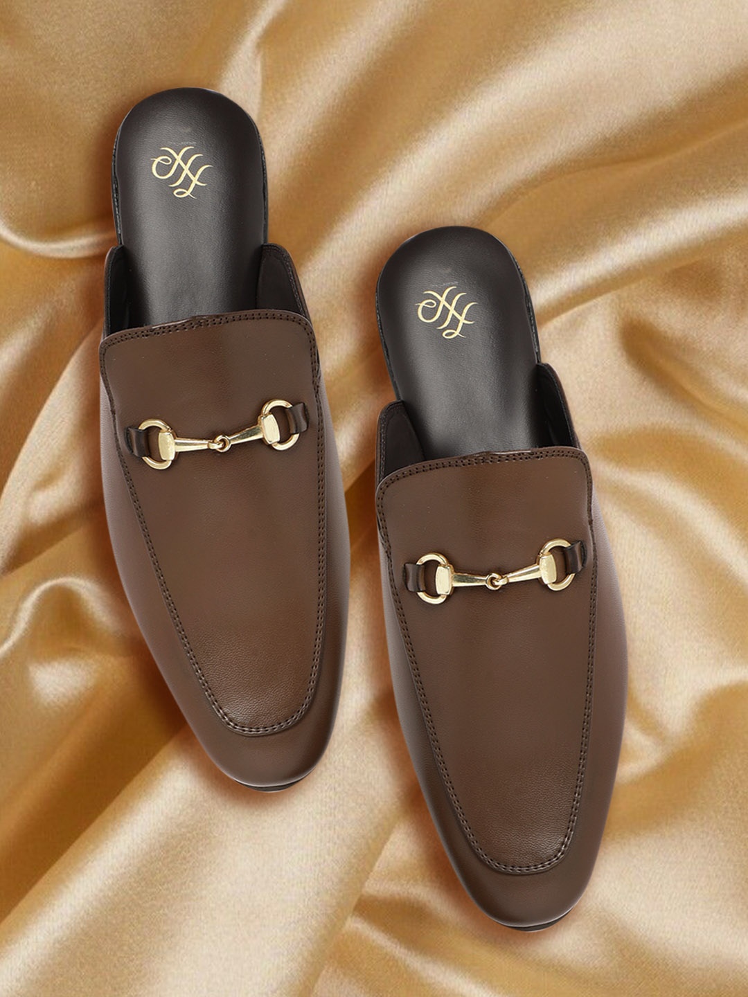 

House of Pataudi Men Brown Handcrafted Leather Mules
