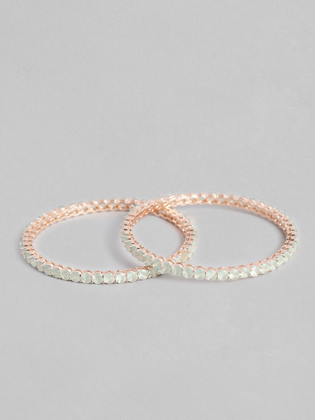 

Peora Set of 2 Mint Green Rose Gold Plated CZ Studded Bangles
