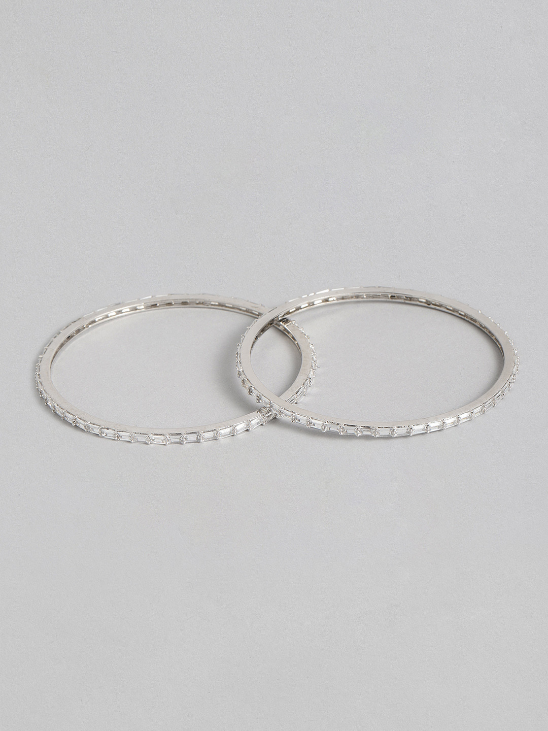 

Peora Set of 2 White Silver Plated Baguette AD Studded Bangles