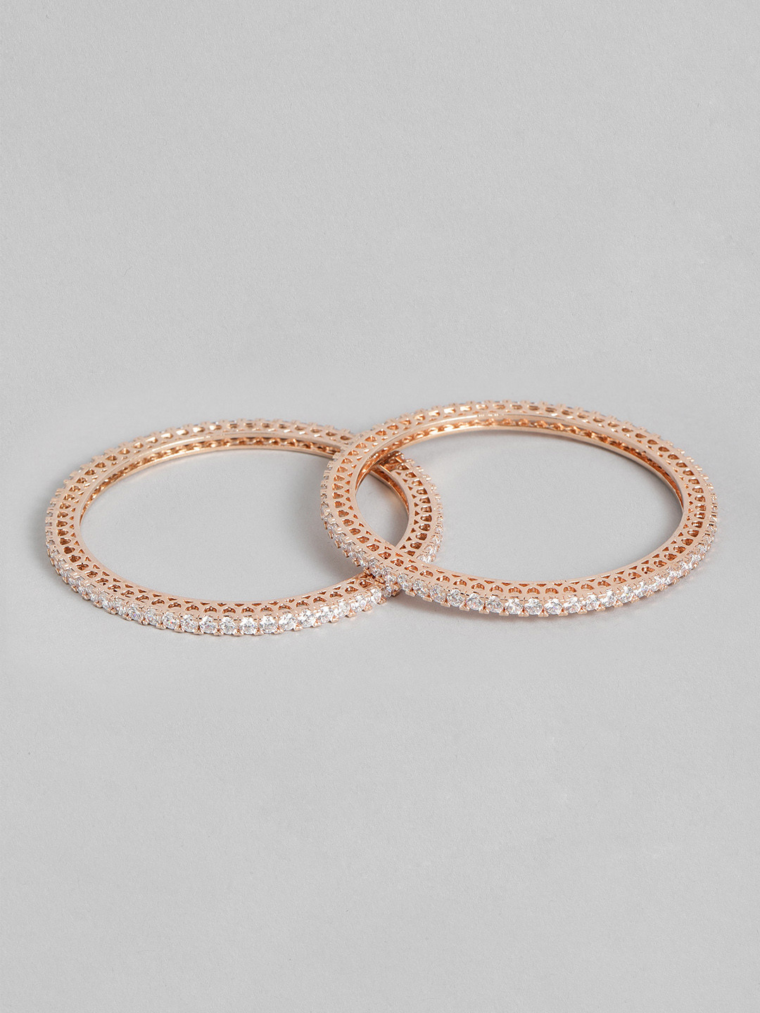 

Peora Set of 2 Rose Gold Plated & White CZ Studded Bangles