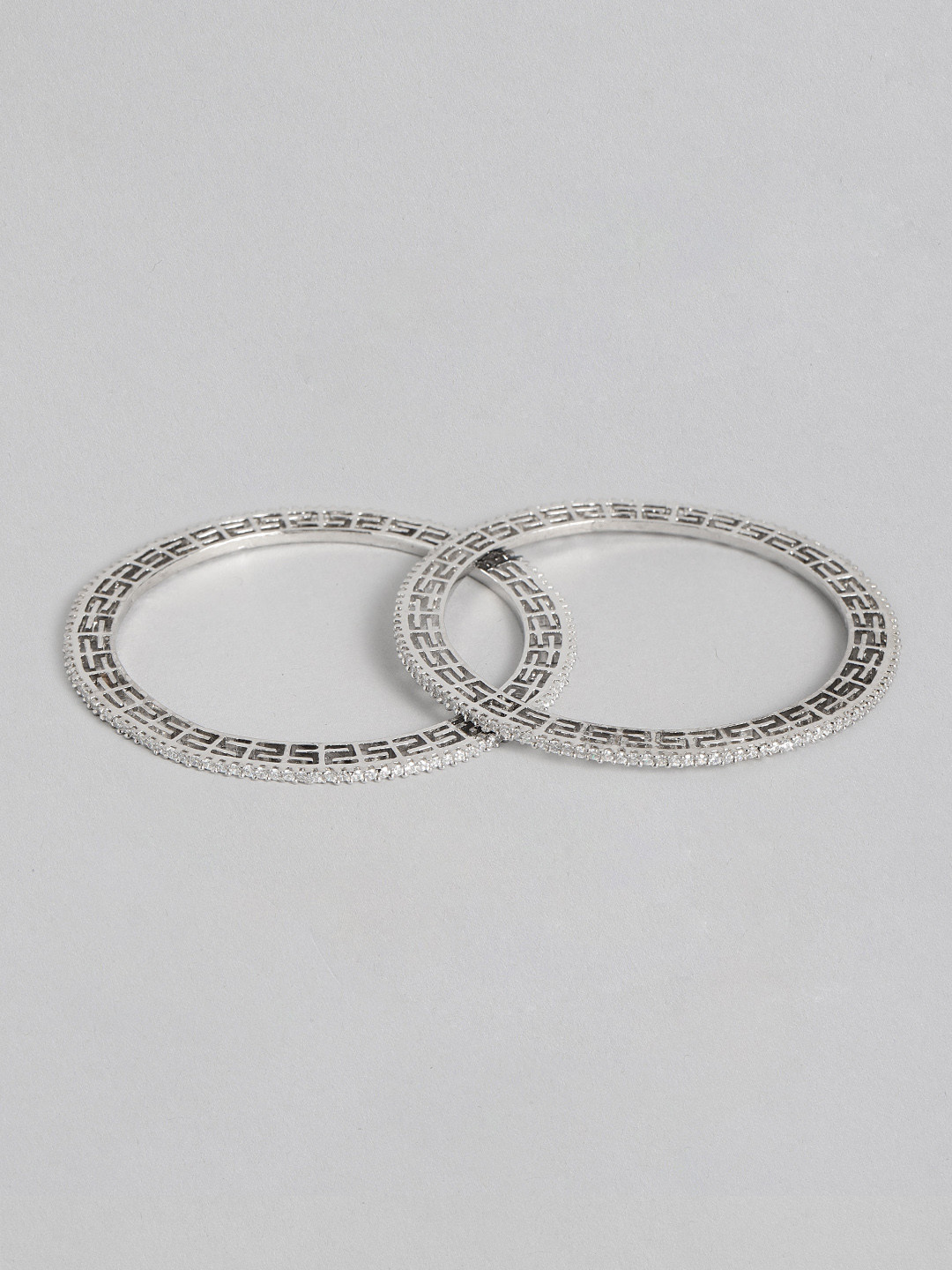 

Peora Set of 2 White Silver Plated CZ Studded Bangles