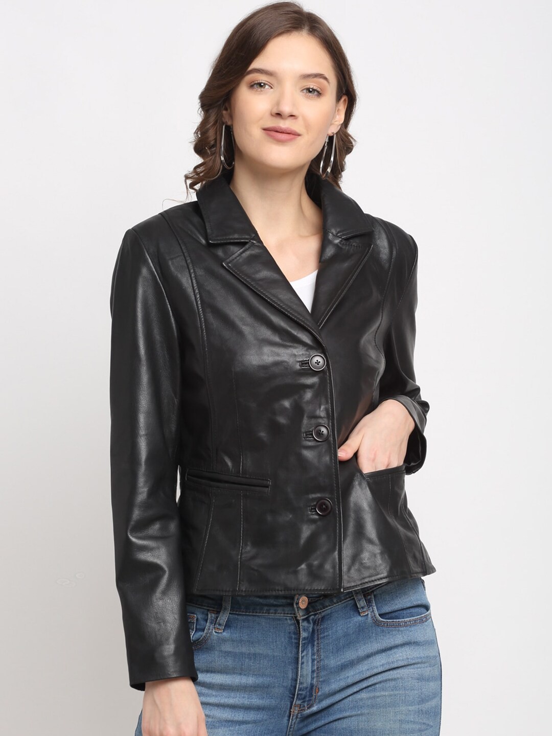 

Teakwood Leathers Women Black Leather Lightweight Crop Tailored Jacket