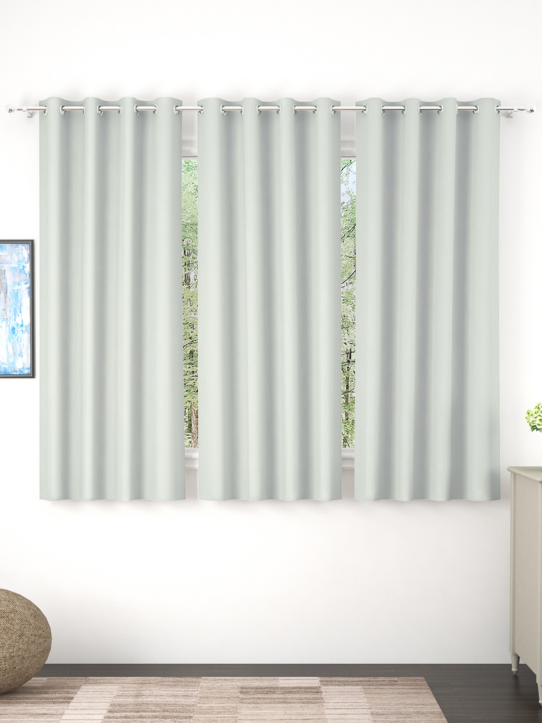 

Story@Home Faux Silk Solid Solid 300GSM Grey Room Darkening Blackout Window Curtain - Set Of 3