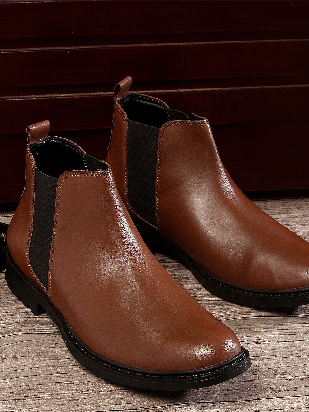 

LOUIS STITCH Men Brown Solid Leather Formal High-Top Boots
