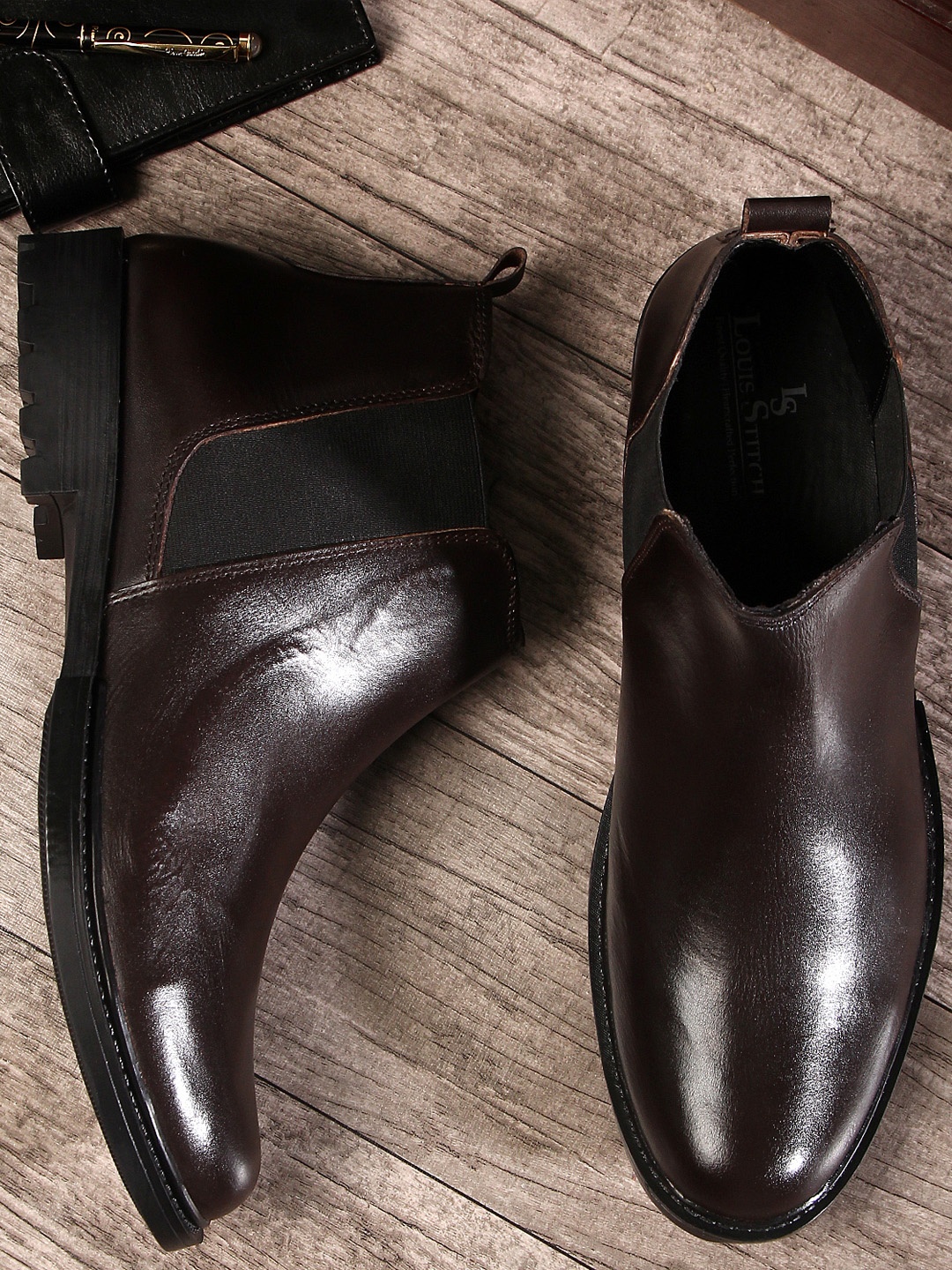 

LOUIS STITCH Men Brown Solid Leather Formal Mid-Top Boots