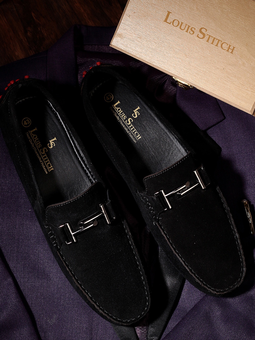 

LOUIS STITCH Men Black Suede Driving Shoes