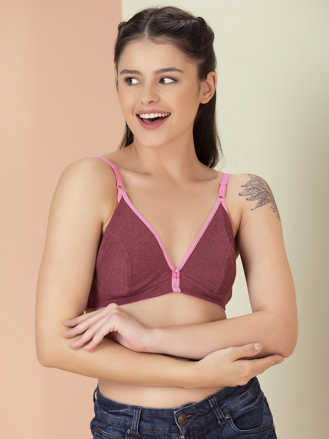 

Clovia Non-Padded Non-Wired Cotton Rich Demi Cup Plunge Bra BR2131S0932B, Maroon