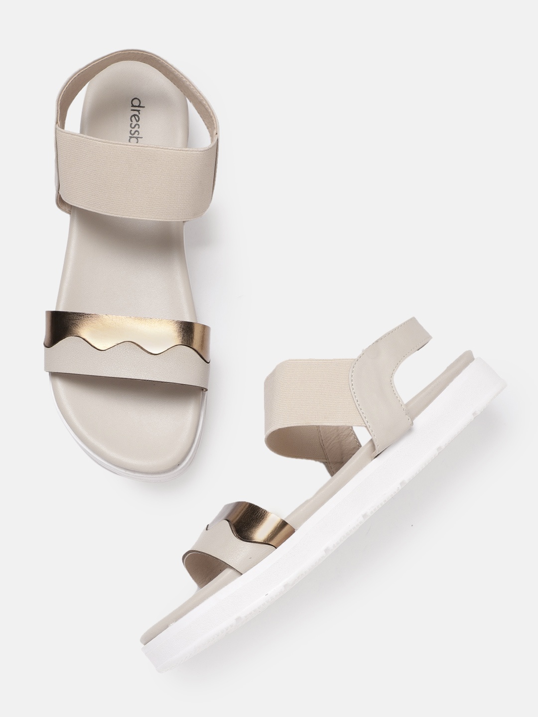 

DressBerry Women Cream-Coloured & Gold-Toned Colourblocked Open Toe Flats