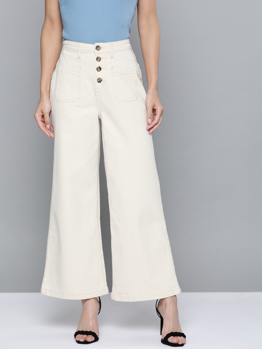 

Chemistry Women Off White Wide Leg High-Rise Stretchable Jeans