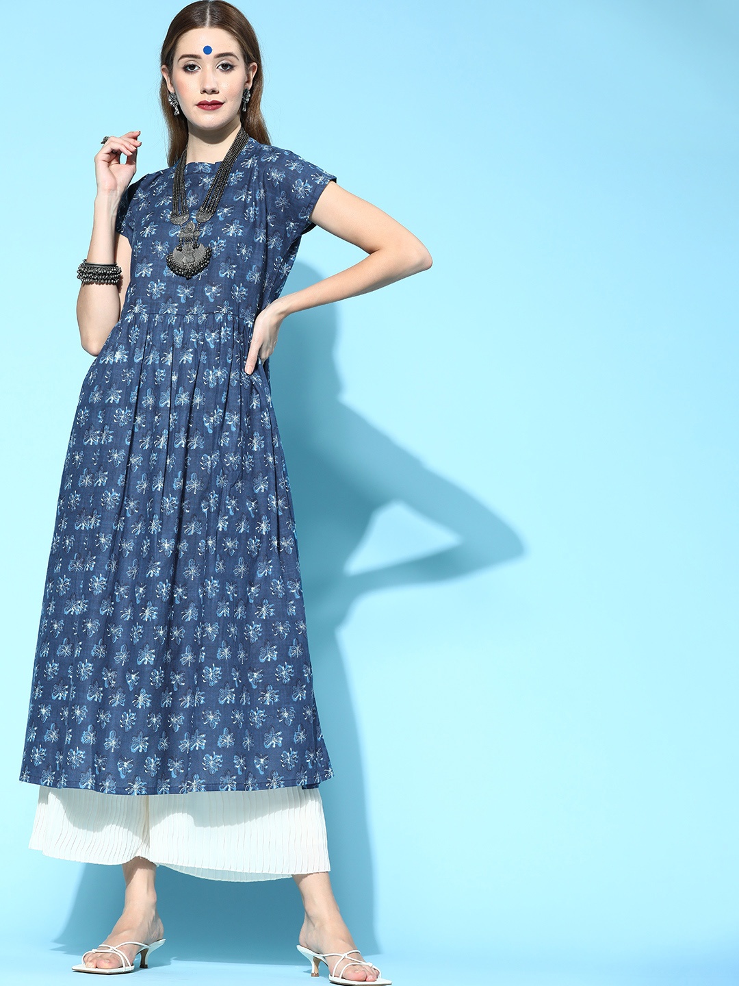 

HERE&NOW Stunning Blue Cotton Kurta