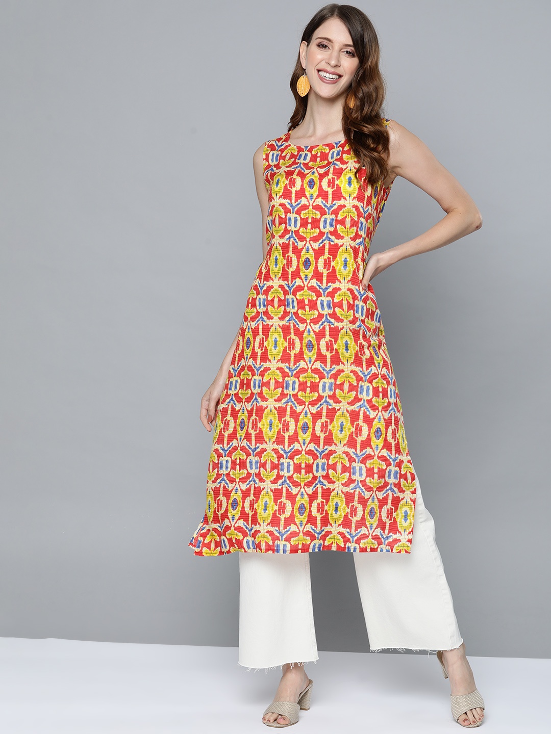 

HERE&NOW Women Red & Yellow Geometric Printed Kurta