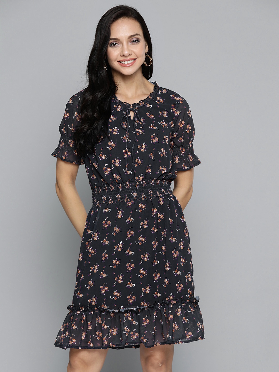 

Here&now Women Deep Navy Blue Floral Dress