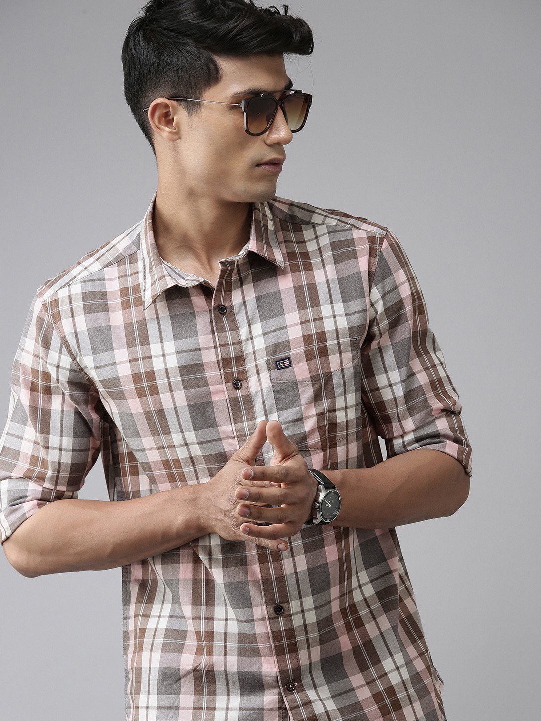 

Arrow Sport Men Blue And Brown Slim Fit Tartan Checked Pure Cotton Casual Shirt