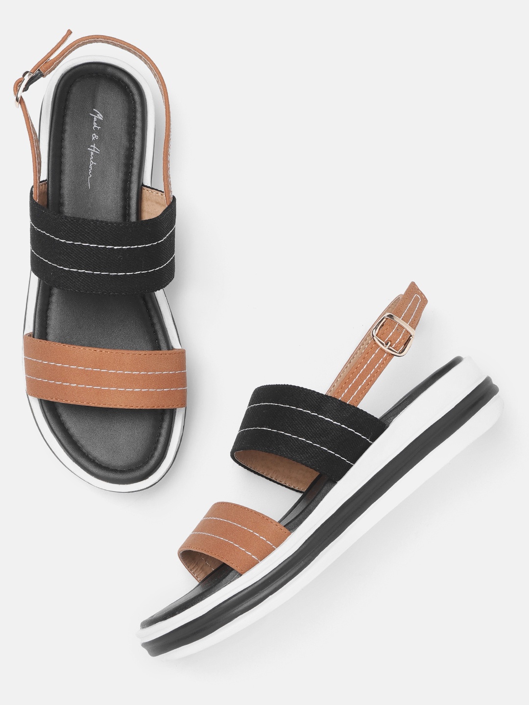 

Mast & Harbour Tan Brown & Black Colourblocked Comfort Heels