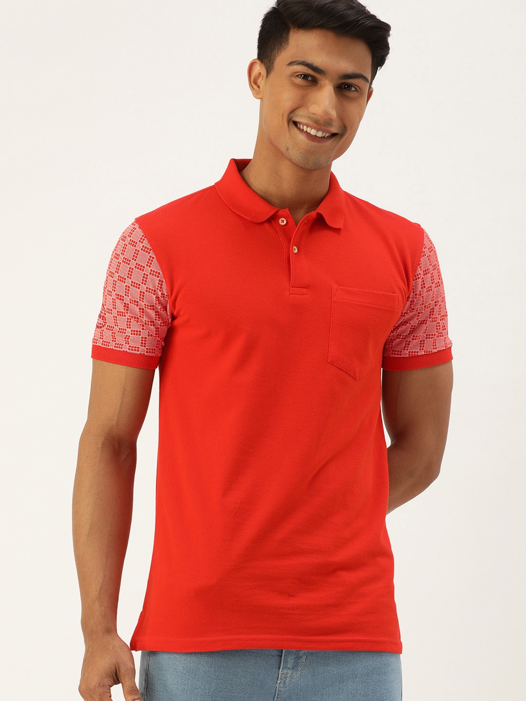 

Peter England Men Red Polo Collar T-shirt