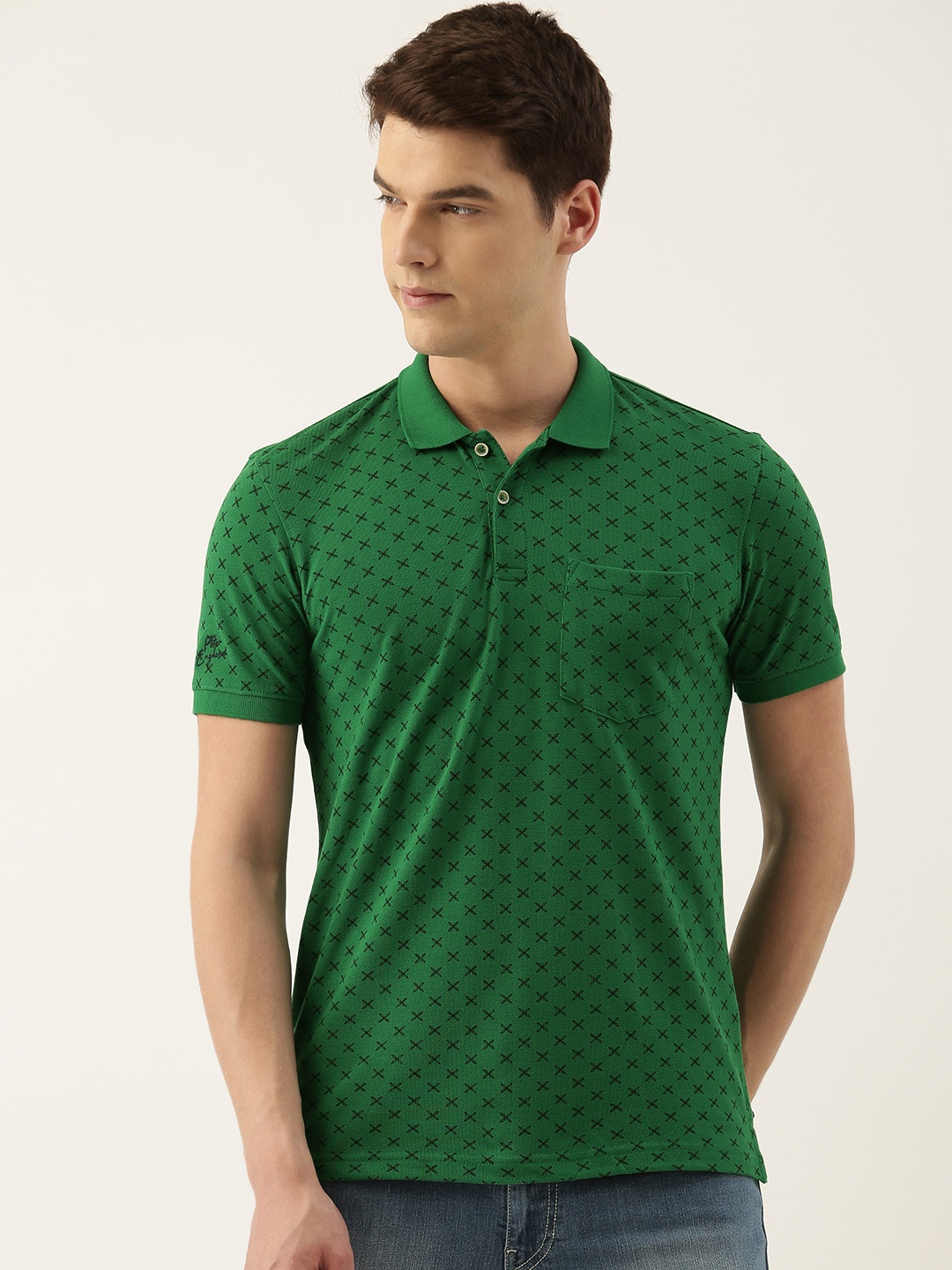 

Peter England Men Green & Black Printed Polo Collar T-shirt