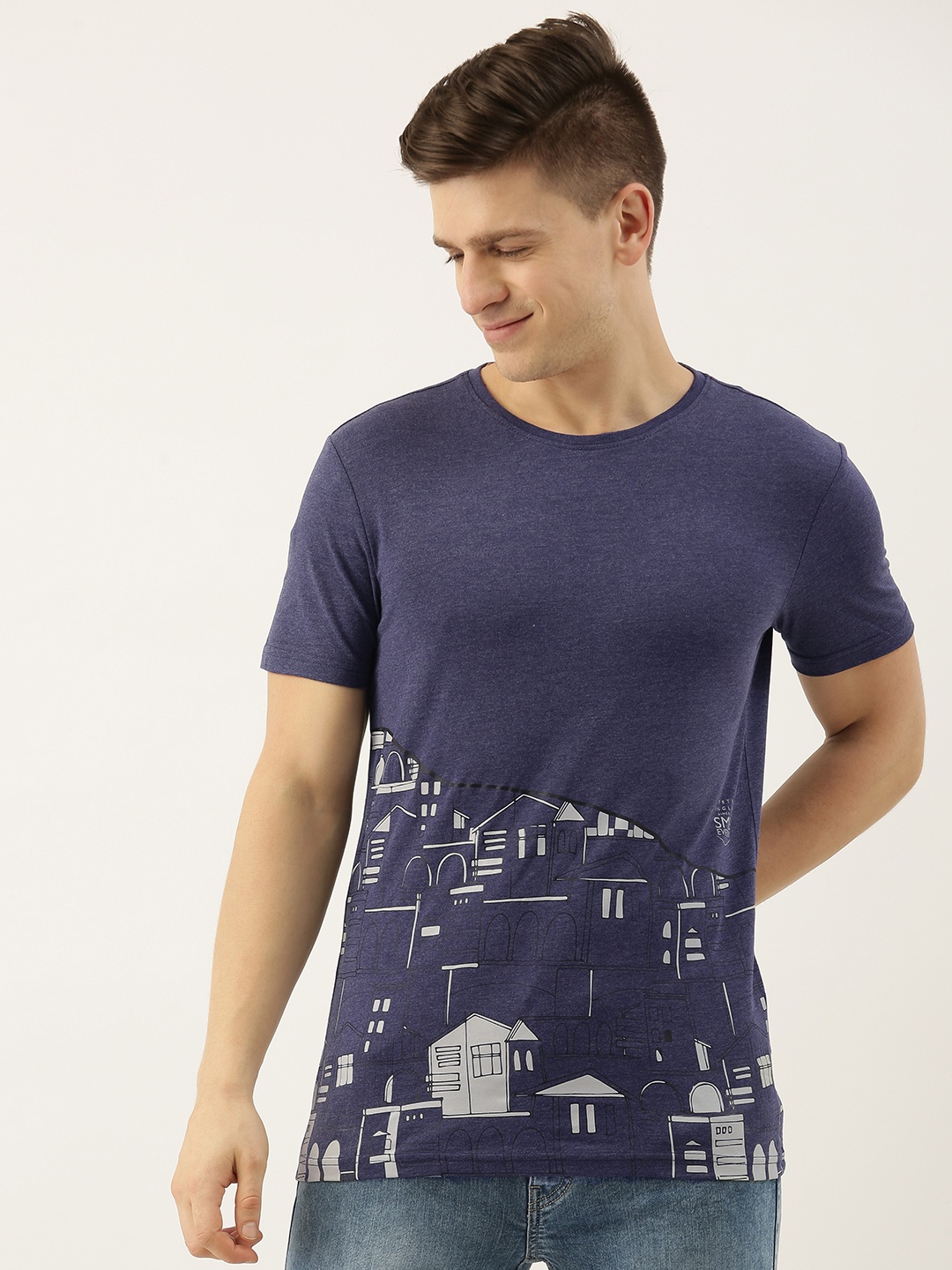 

Peter England Men Navy Blue Printed T-shirt