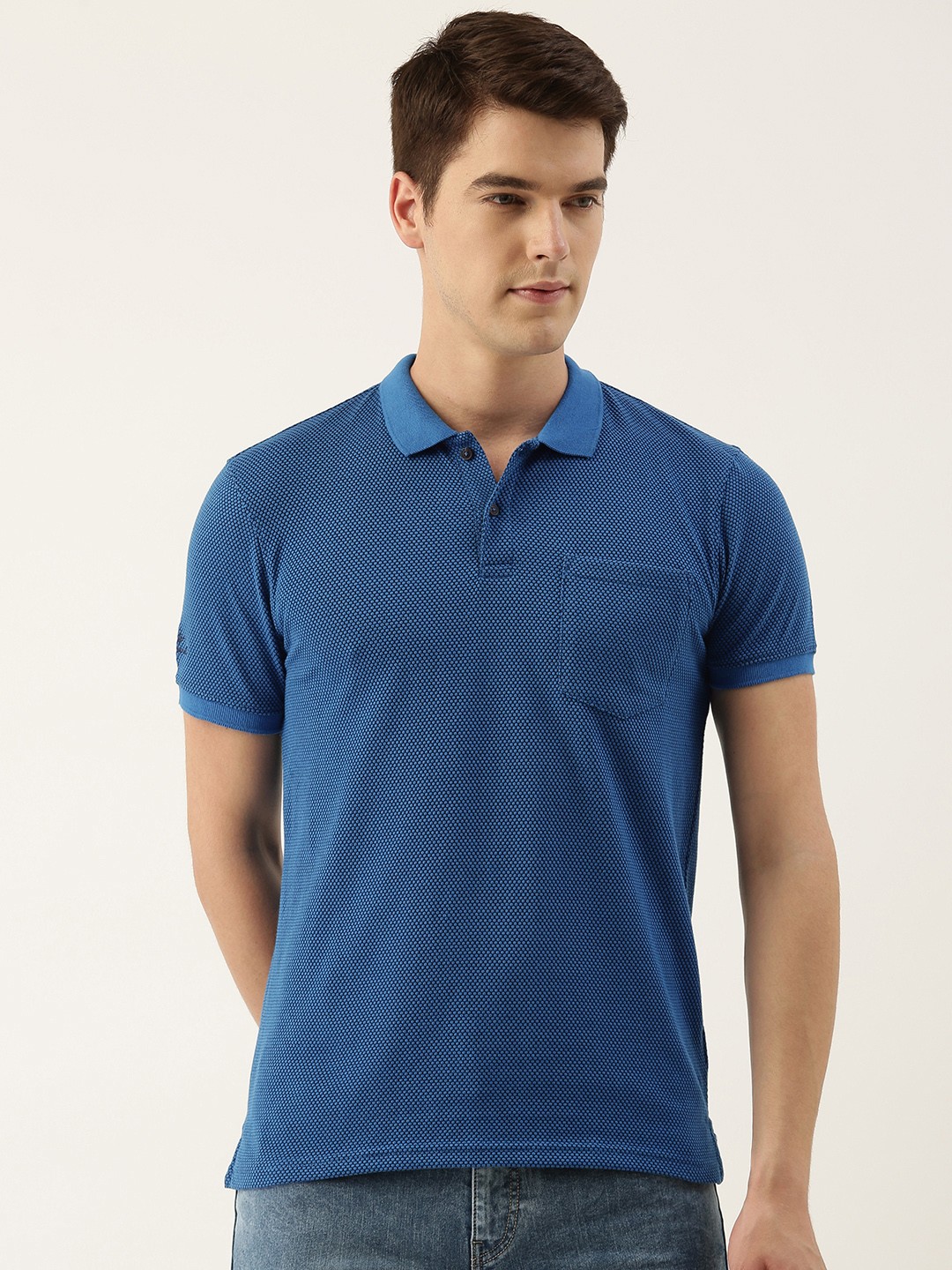 

Peter England Men Blue Polo Collar Slim Fit T-shirt