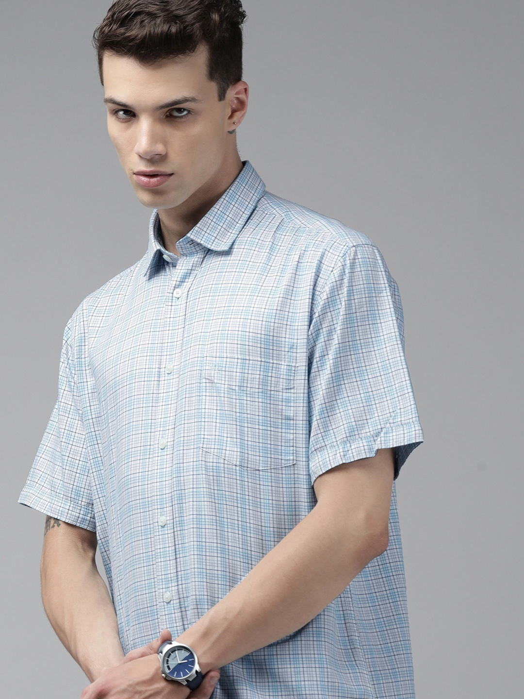 

Arrow Sport Men Blue & Orange Checked Pure Cotton Casual Shirt