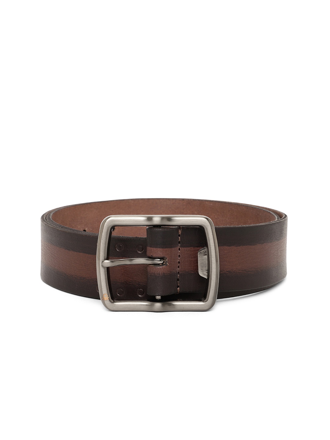 

United Colors of Benetton Men Coffee Brown Striped Leather Belt