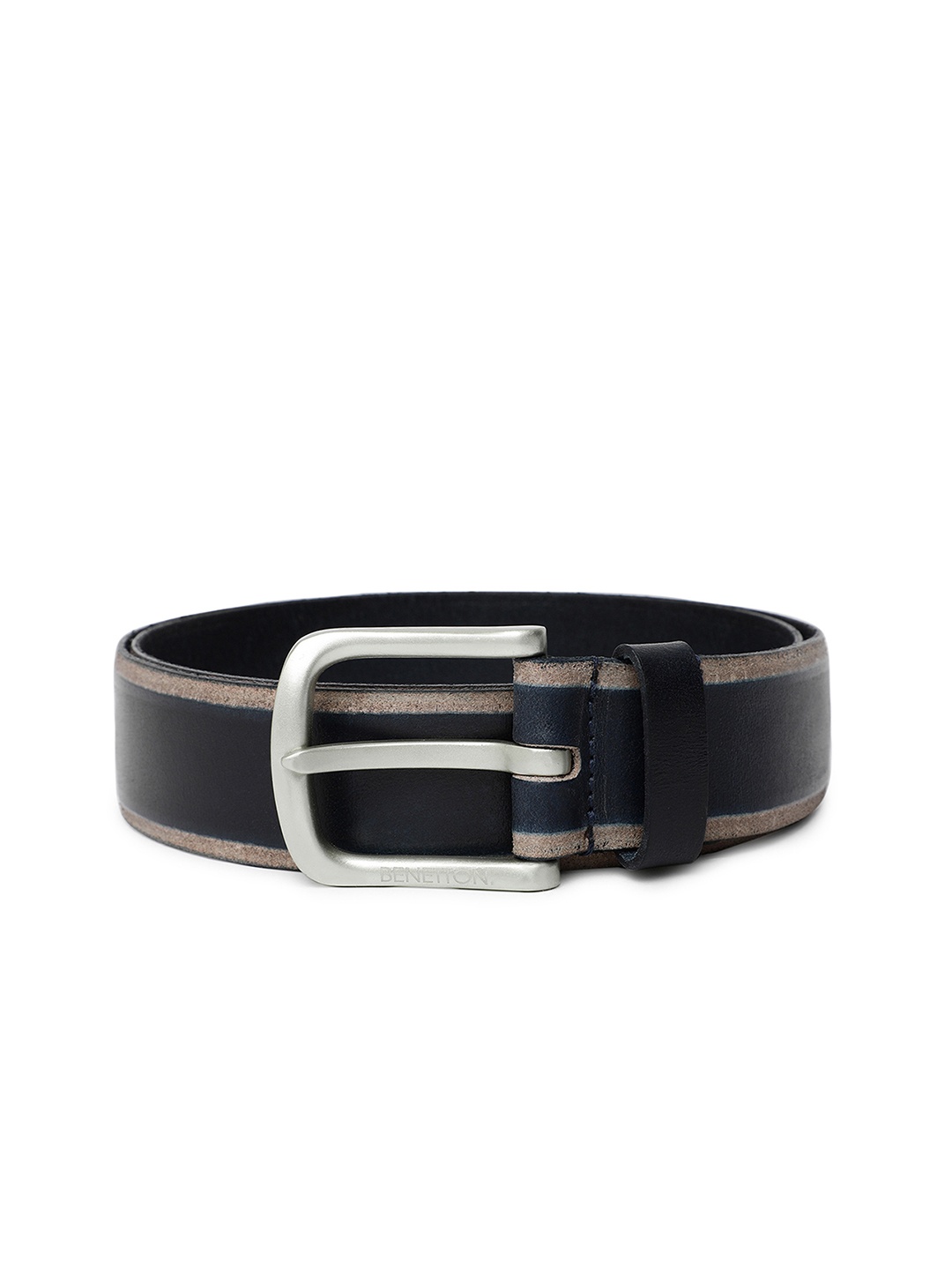 

United Colors of Benetton Men Navy Blue Solid Leather Belt