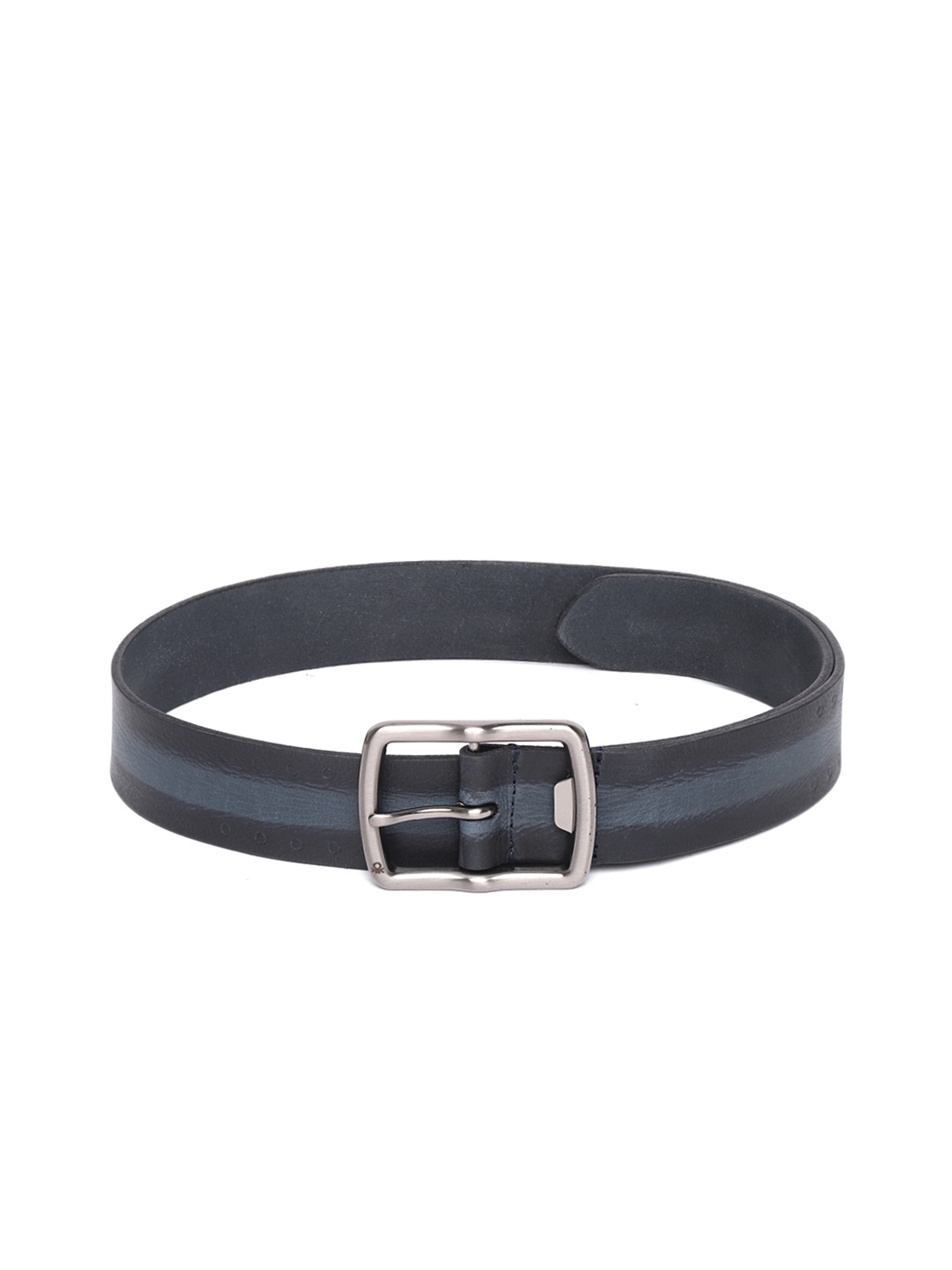 

United Colors of Benetton Men Navy Blue & Black Striped Leather Belt