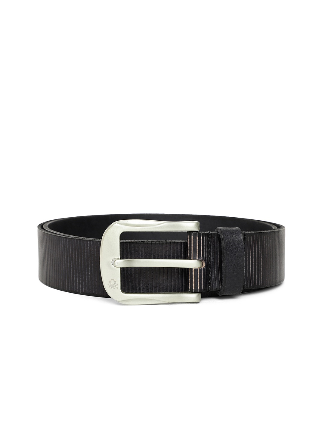

United Colors of Benetton Men Black Self-Striped Leather Belt
