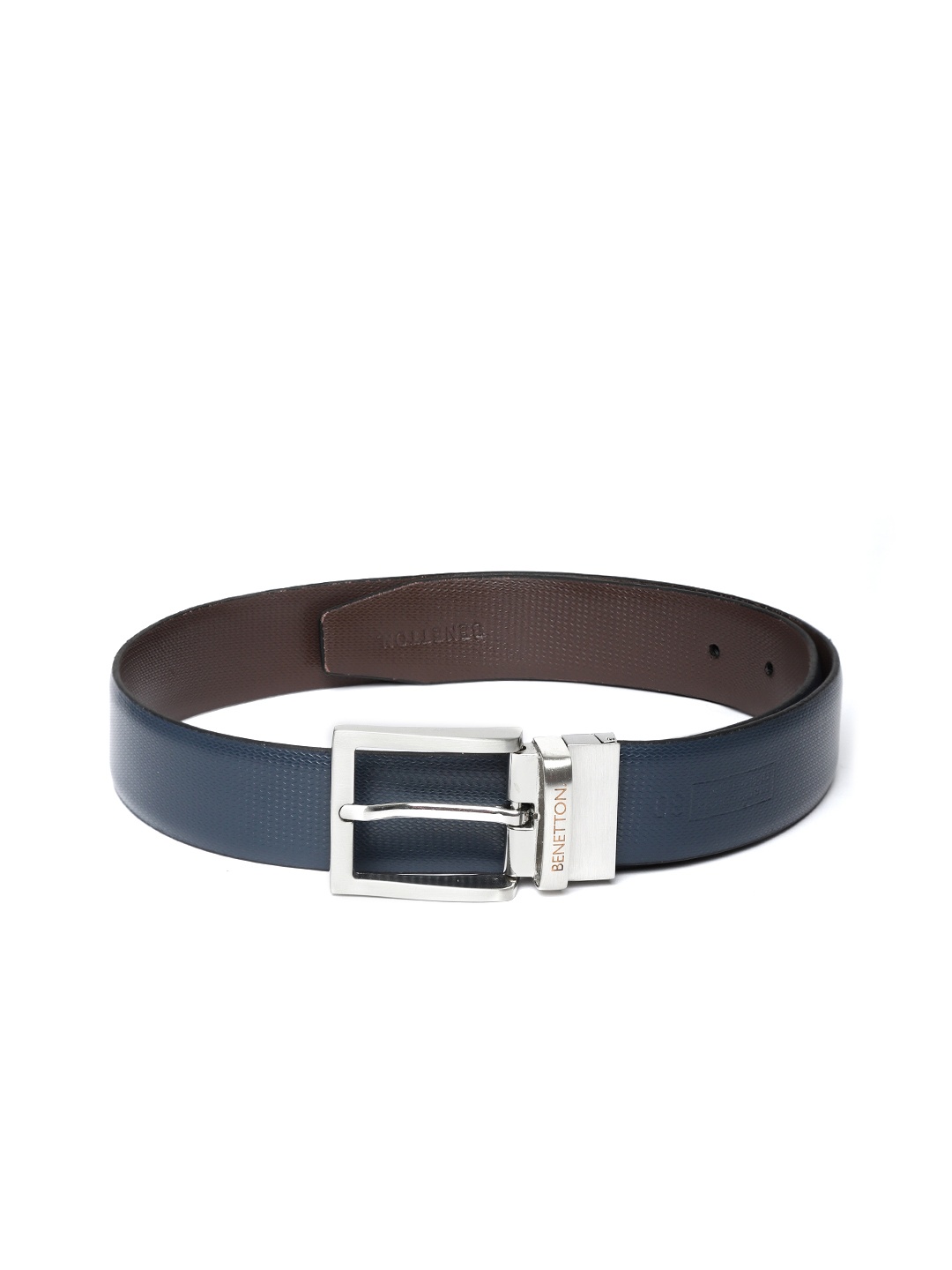 

United Colors of Benetton Men Navy Blue & Brown Textured Reversible Leather Formal Belt