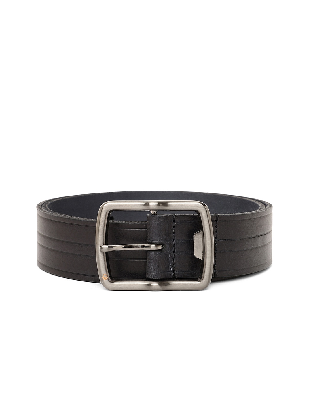

United Colors of Benetton Men Black Self Striped Formal Leather Belt