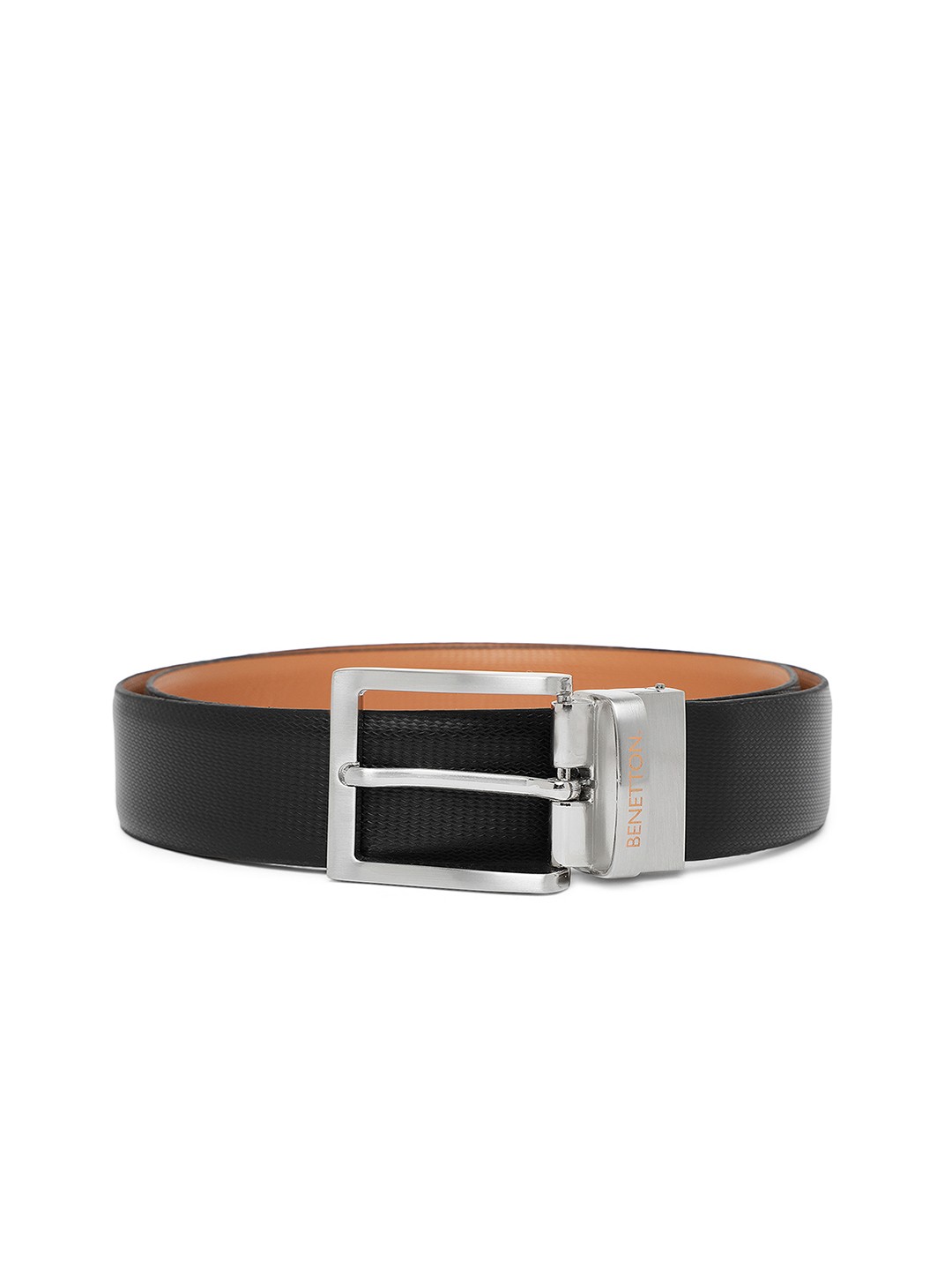 

United Colors of Benetton Men Black Geometric Textured Leather Reversible Formal Belt