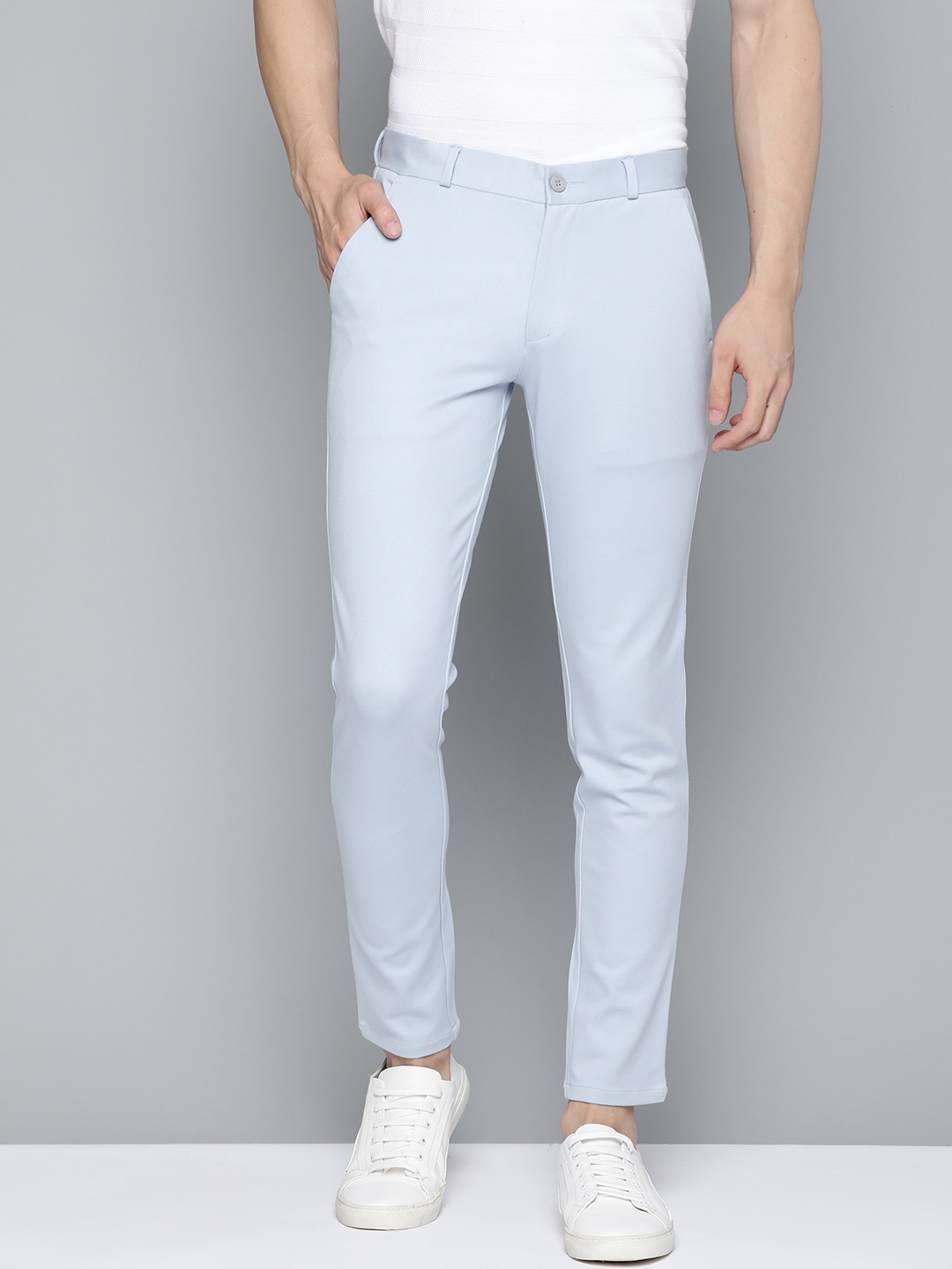 

DENNISON Men Blue Smart 4-Way Tapered Fit Easy Wash Knitted Trousers