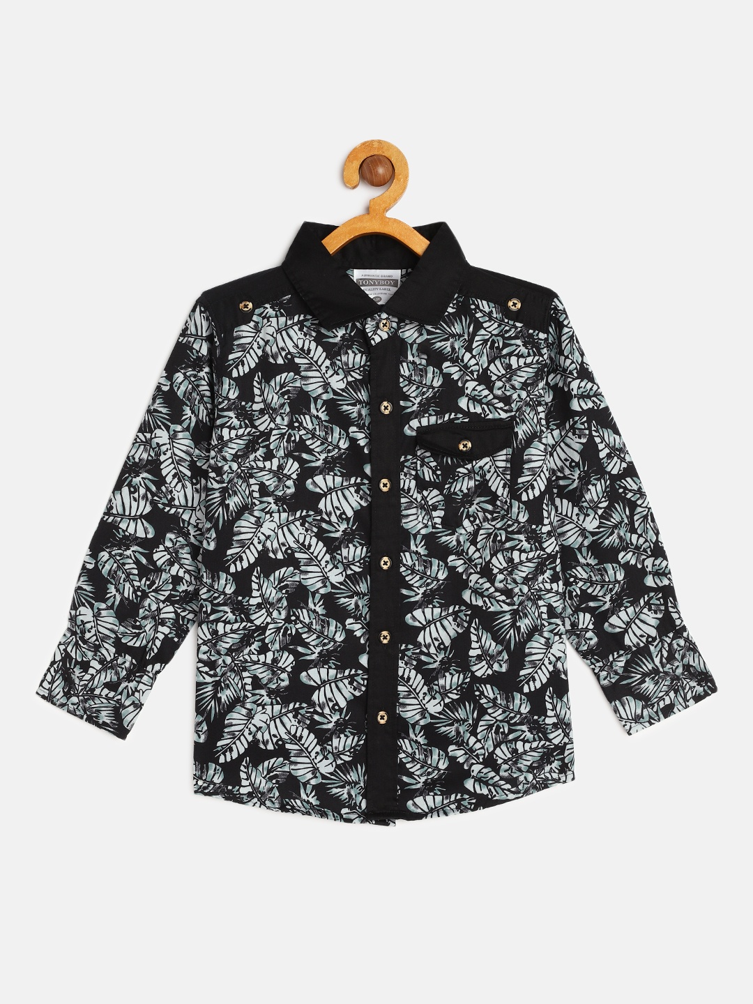 

TONYBOY Boys Black Premium Floral Printed Pure Cotton Casual Shirt