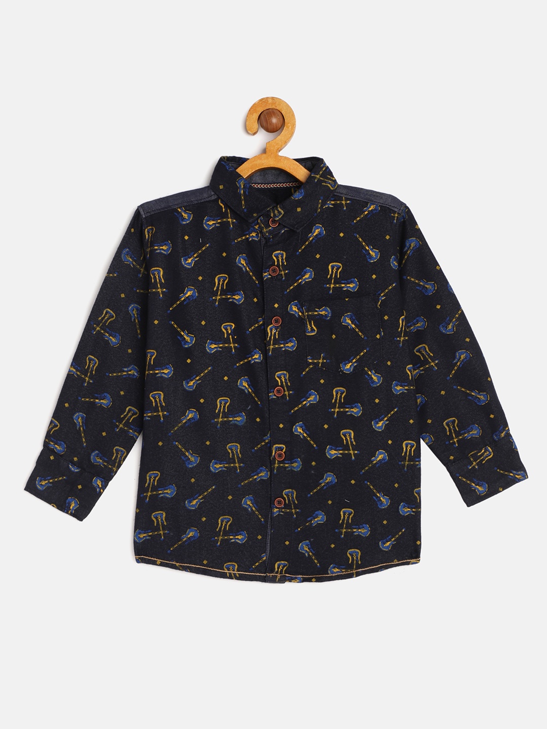 

TONYBOY Boys Navy Blue Premium Regular Fit Printed Pure Cotton Casual Shirt