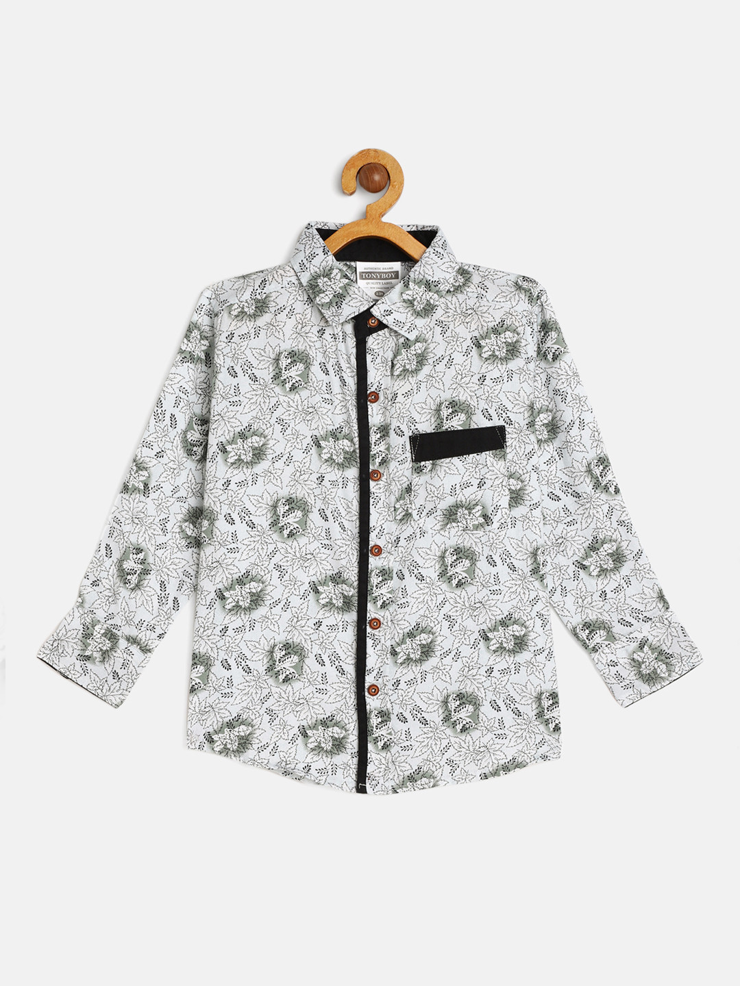 

TONYBOY Boys Off-White & Green Printed Regular Fit Pure Cotton Casual Shirt