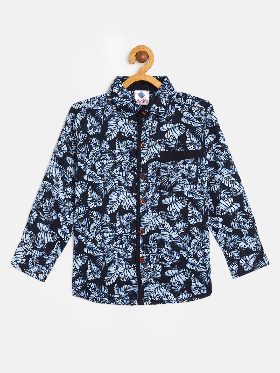 

TONYBOY Boys Navy Blue Premium Floral Printed Pure Cotton Casual Shirt
