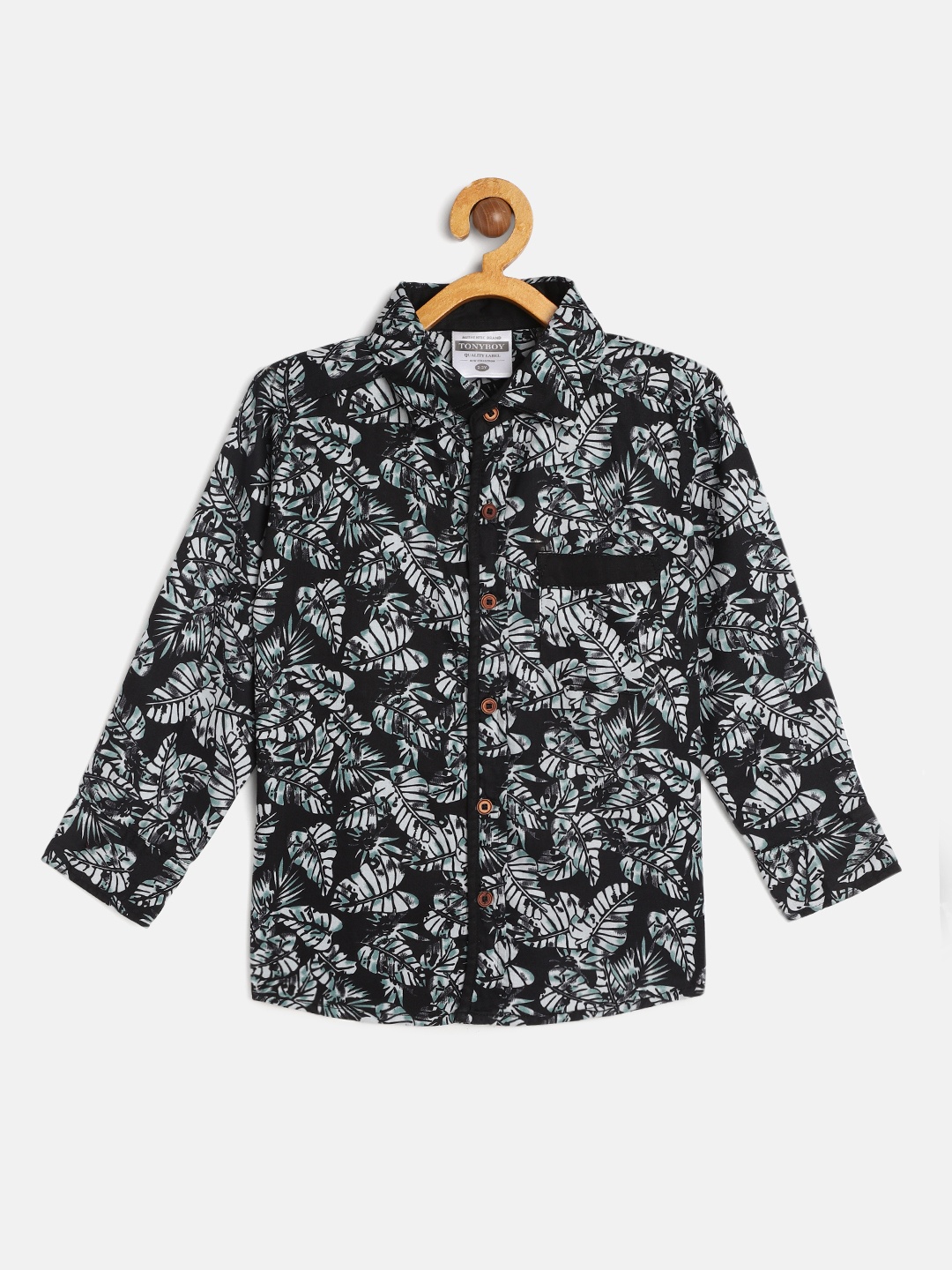 

TONYBOY Boys Black Premium Floral Printed Pure Cotton Casual Shirt
