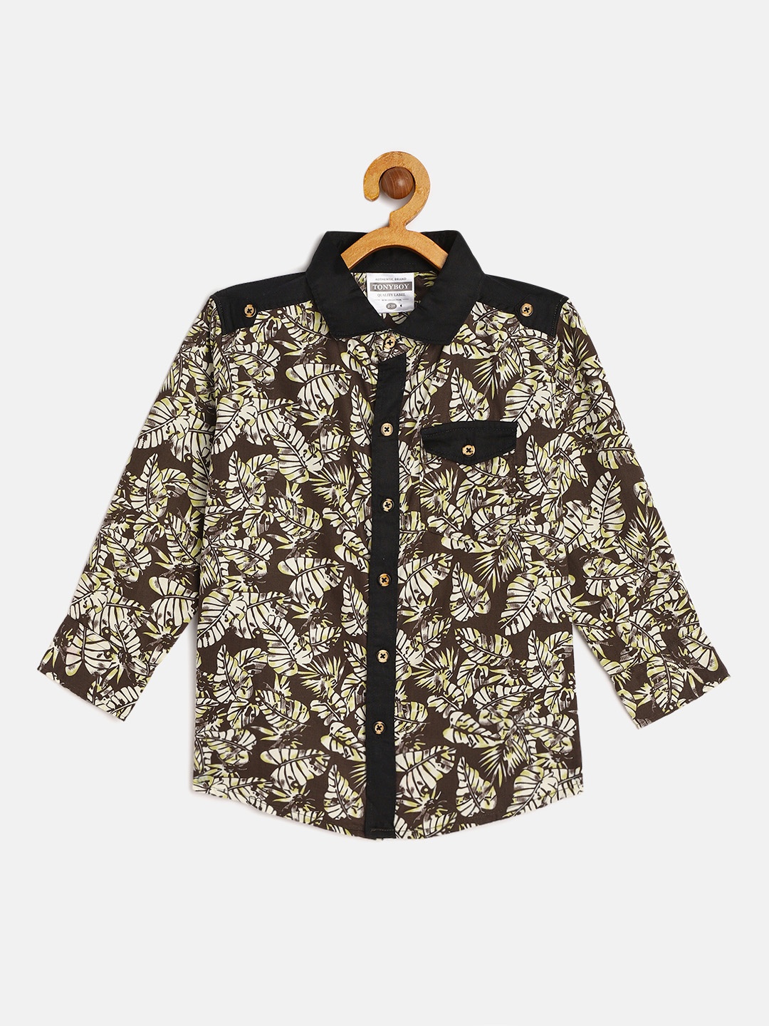 

TONYBOY Boys Brown Premium Floral Printed Pure Cotton Casual Shirt