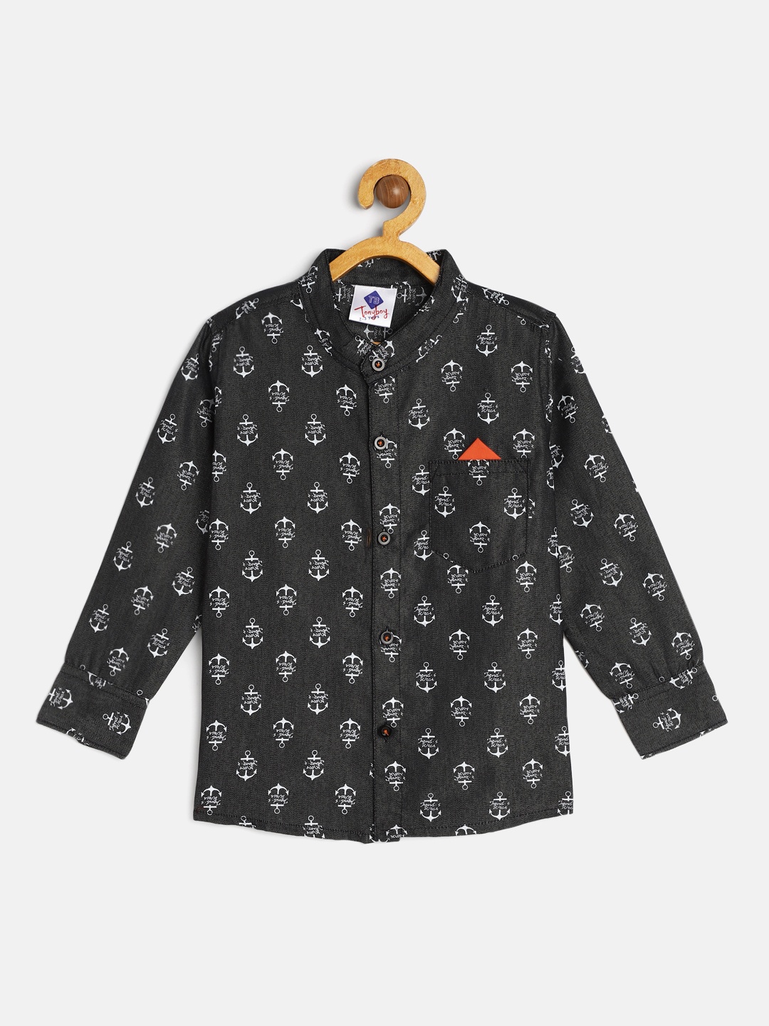 

TONYBOY Boys Black & White Printed Premium Regular Fit Pure Cotton Casual Shirt