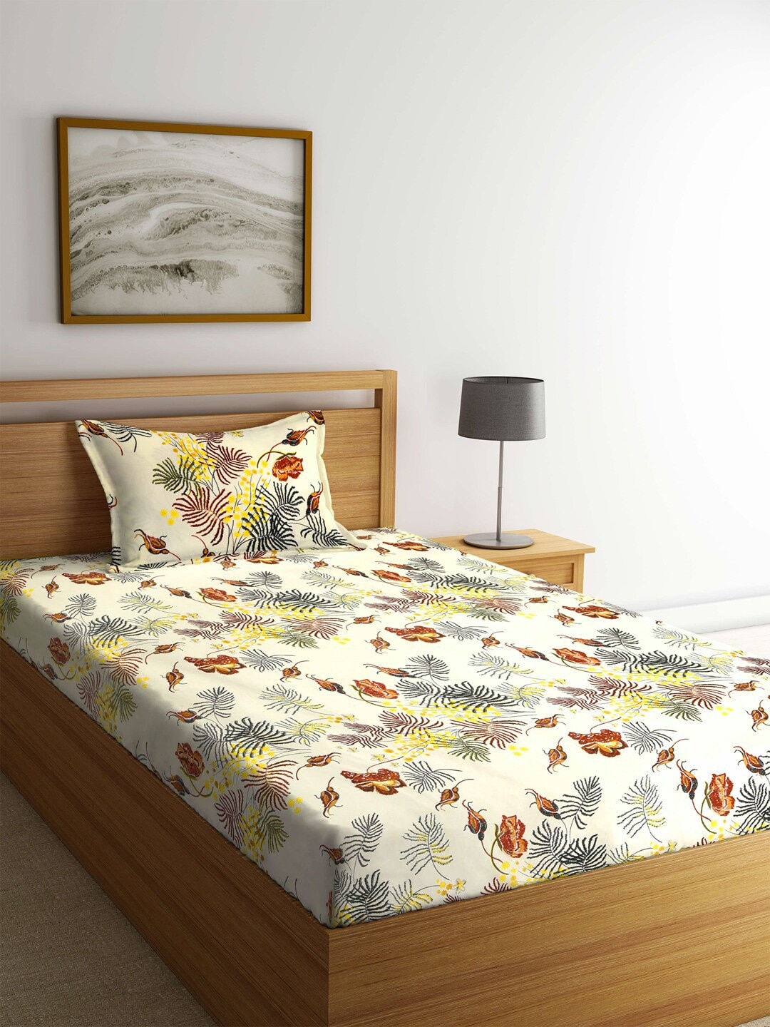 

KLOTTHE Multicoloured Floral 210 TC Polycotton 1 Single Bedsheet with 1 Pillow Covers, Multi