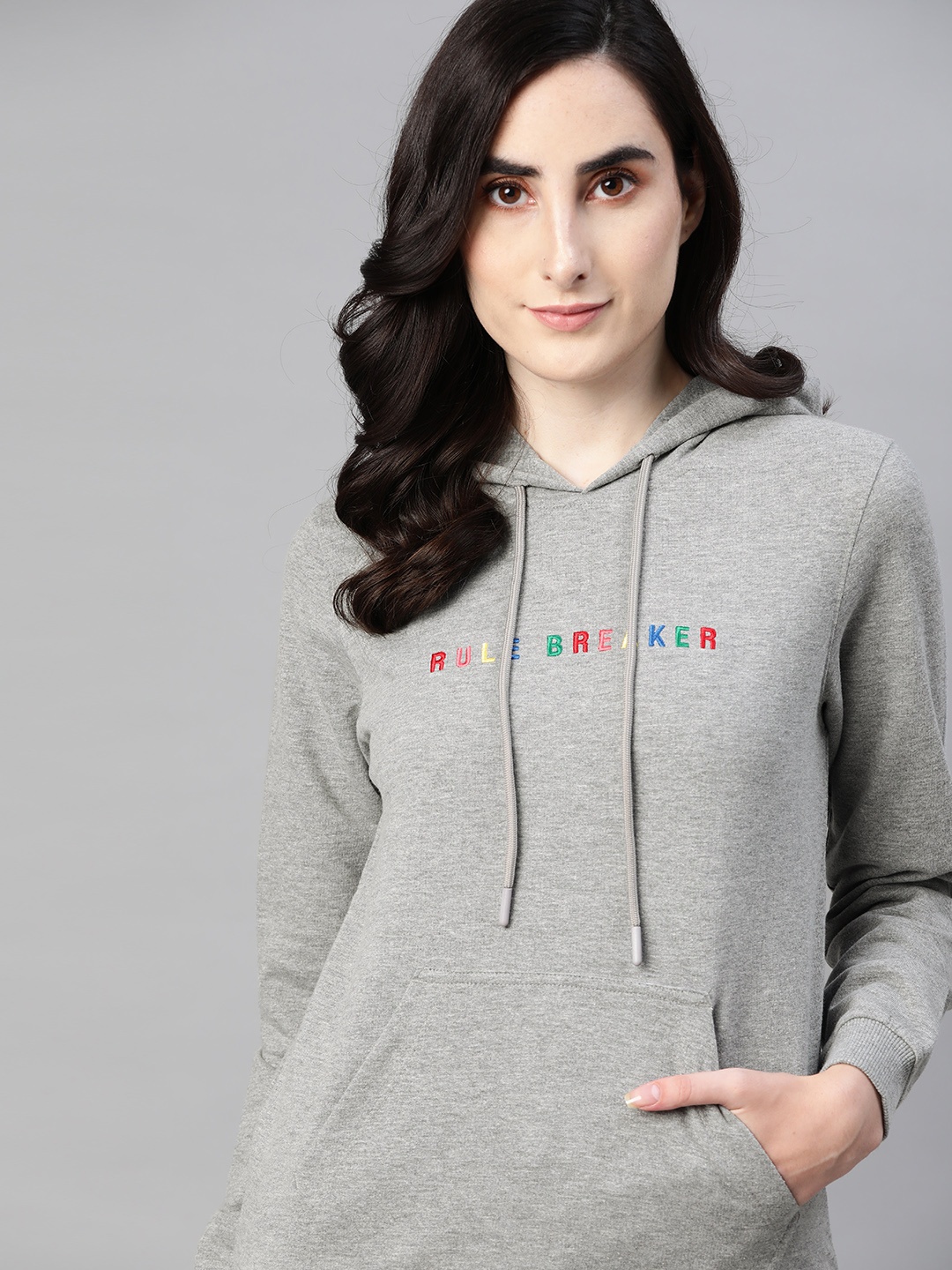 

Harvard Women Grey Melange Embroidered Detail Hooded Sweatshirt