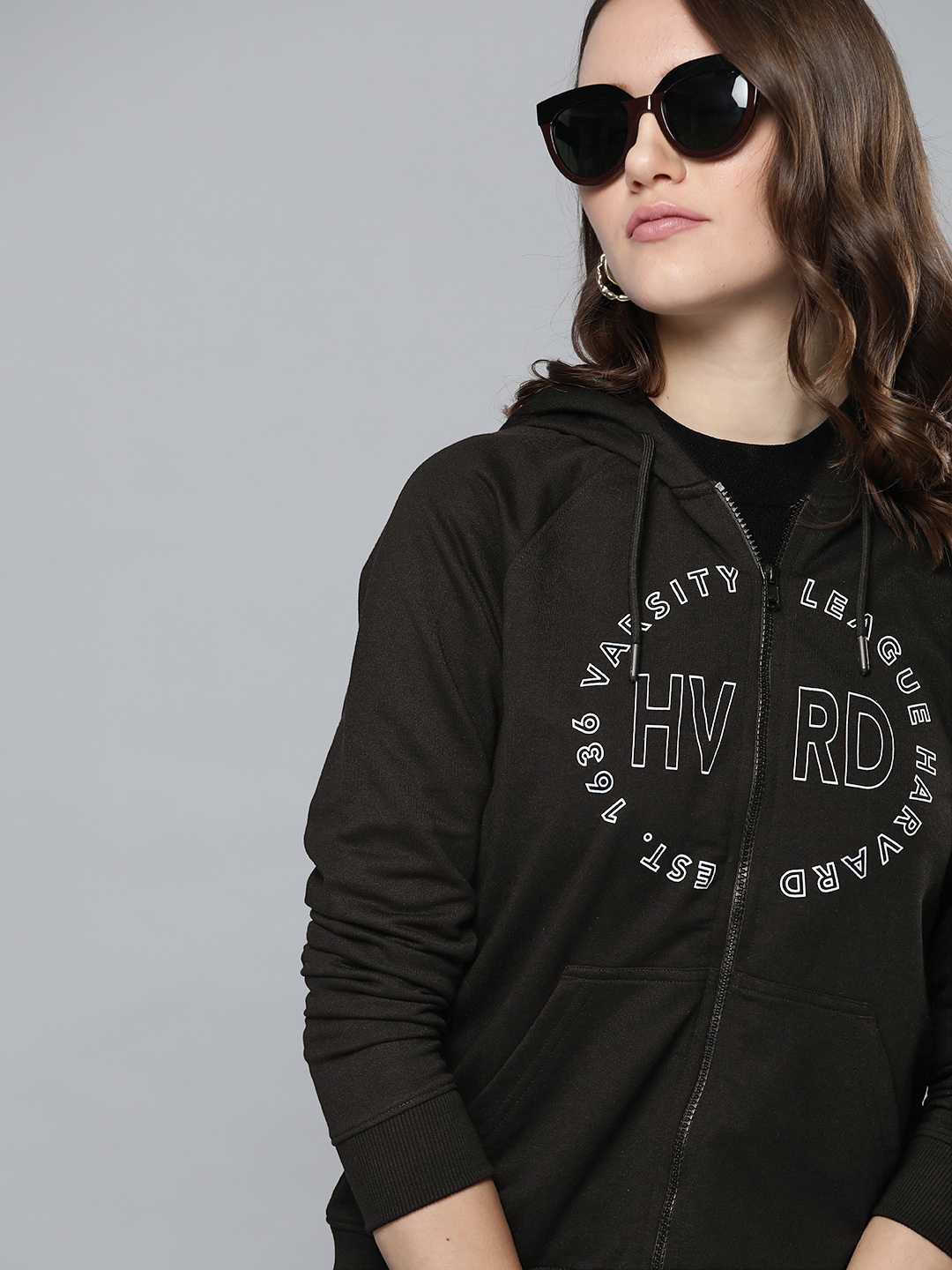 

Harvard Women Black Brand Logo Printed Hooded Sweatshirt
