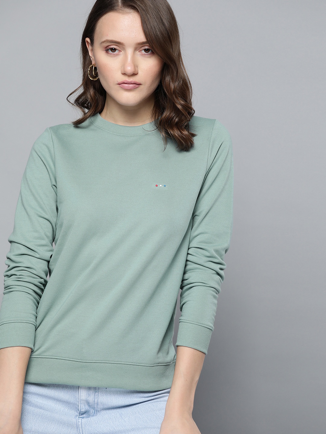 

Harvard Women Sea Green Solid Pullover Sweatshirt