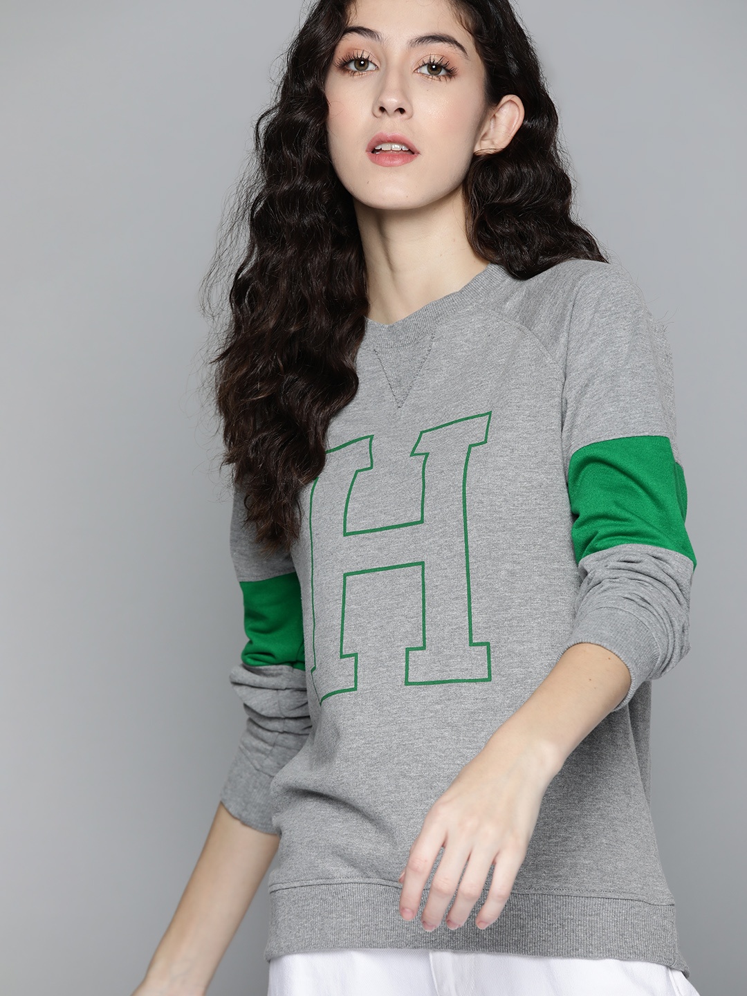

Harvard Women Grey Melange Printed Pullover Sweatshirt