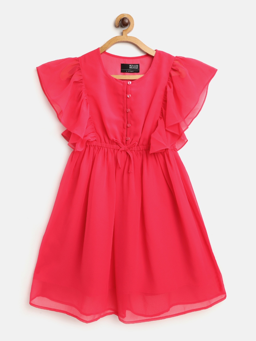 

HERE&NOW Girls Pink Solid Fit and Flare Dress