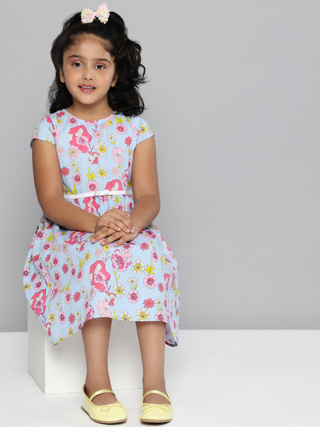 

HERE&NOW Girls Blue Floral Print A-Line Dress