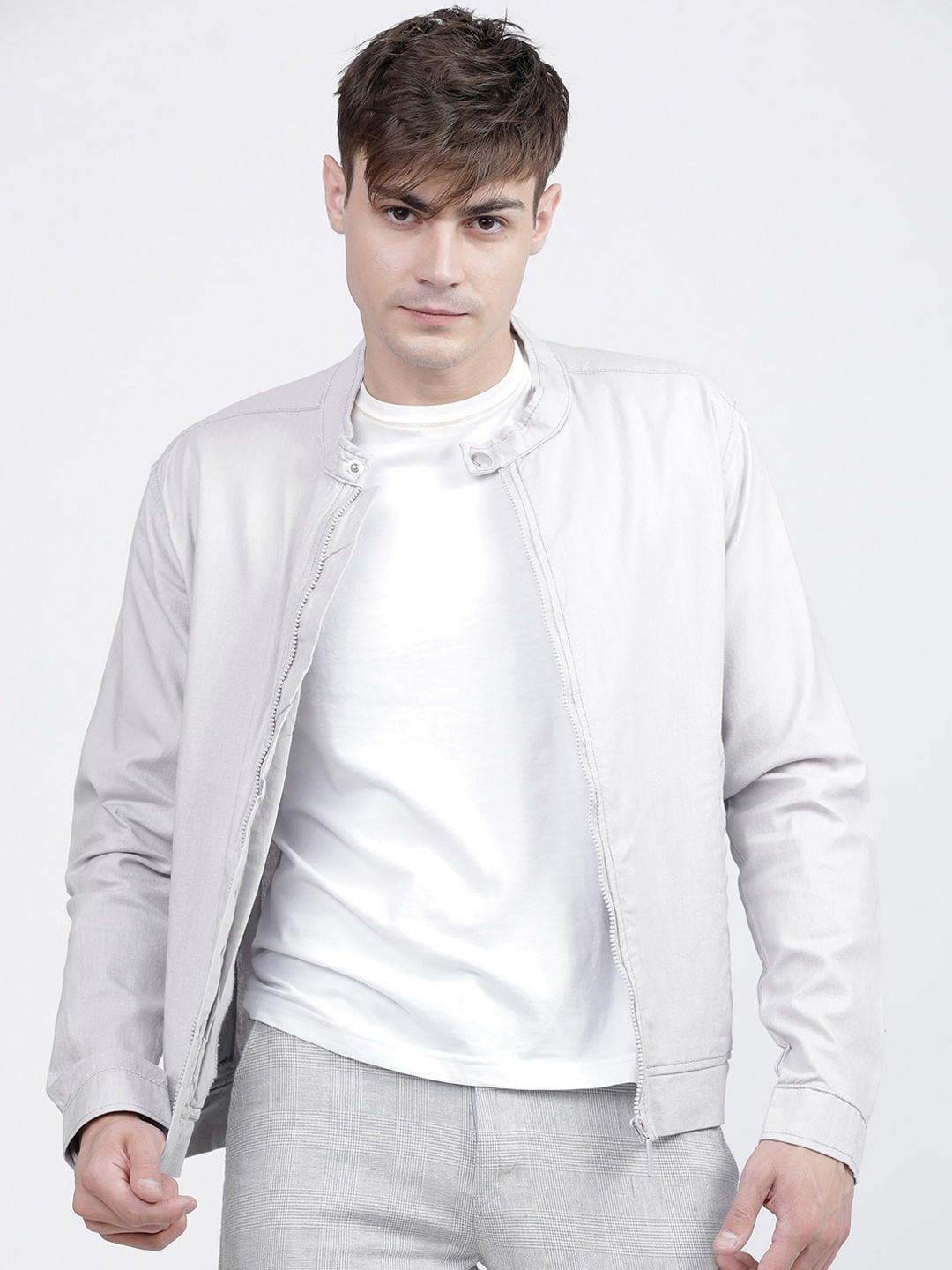 

HIGHLANDER Men Grey Crop Bomber Jacket