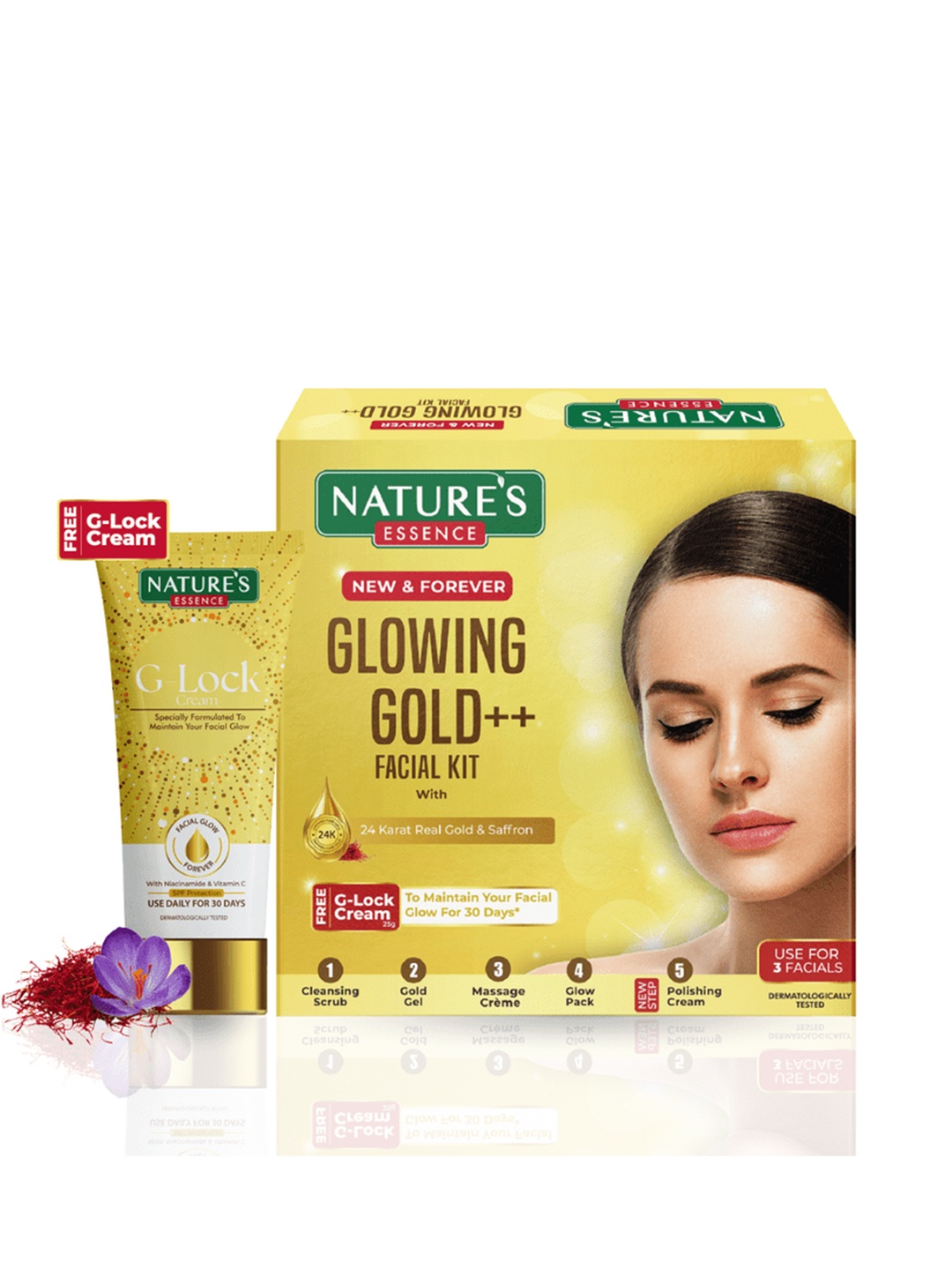 

Natures Essence Glowing Gold++ Facial Kit For Bright & Glowing Skin with Saffron - 75g