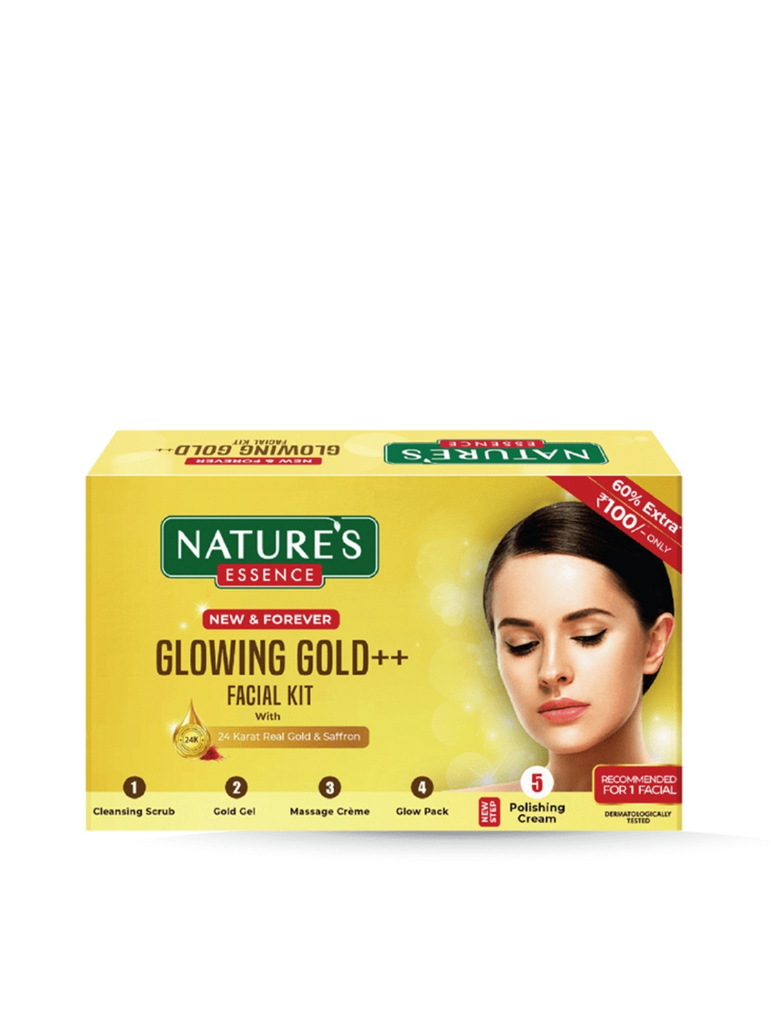 

Natures Essence Glowing Gold++ Facial Kit For Bright & Glowing Skin with Saffron - 20g