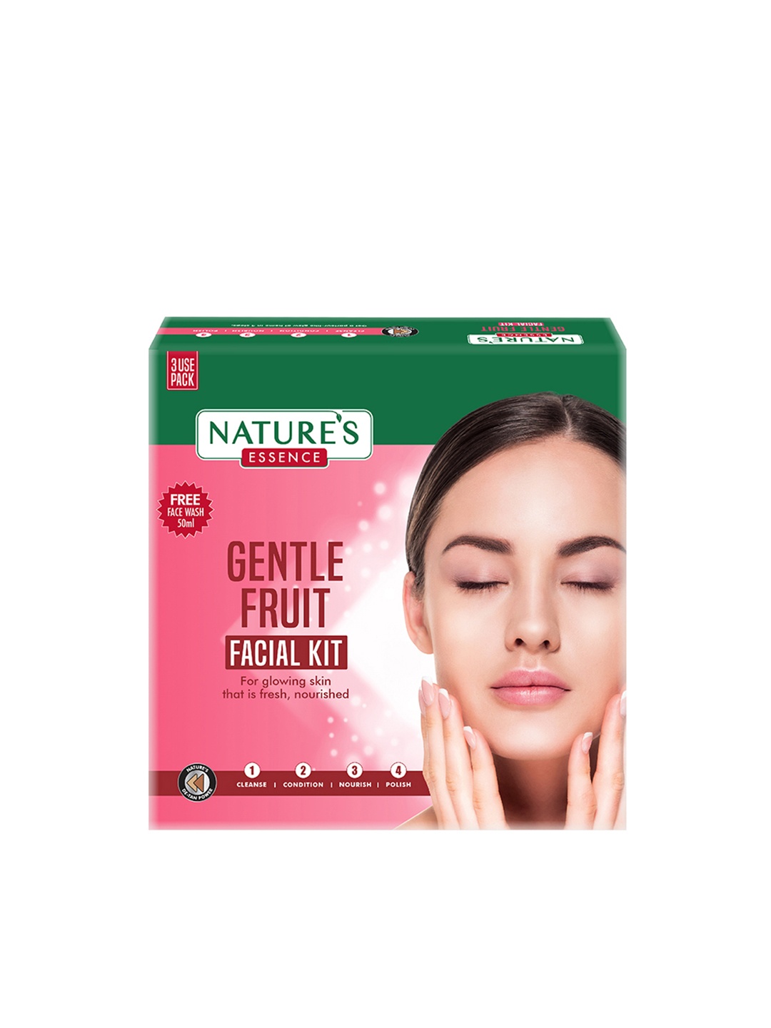 

Nature's Essence Gentle Fruit Facial Kit With Free Facewash - 60g + 50ml, Pink