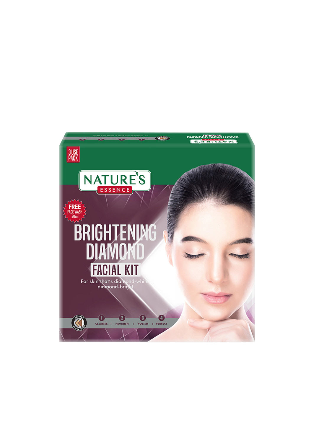 

Nature's Essence Brightening Diamond Facial Kit With Free Facewash - 60g + 50ml, Burgundy